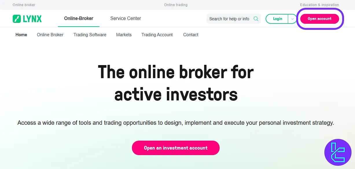 LYNX broker account setup website access