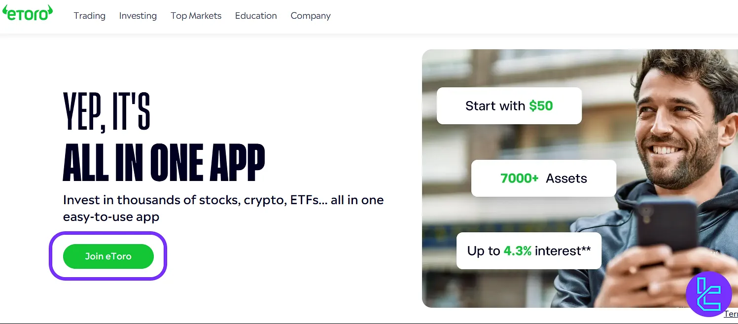 eToro broker official signup website