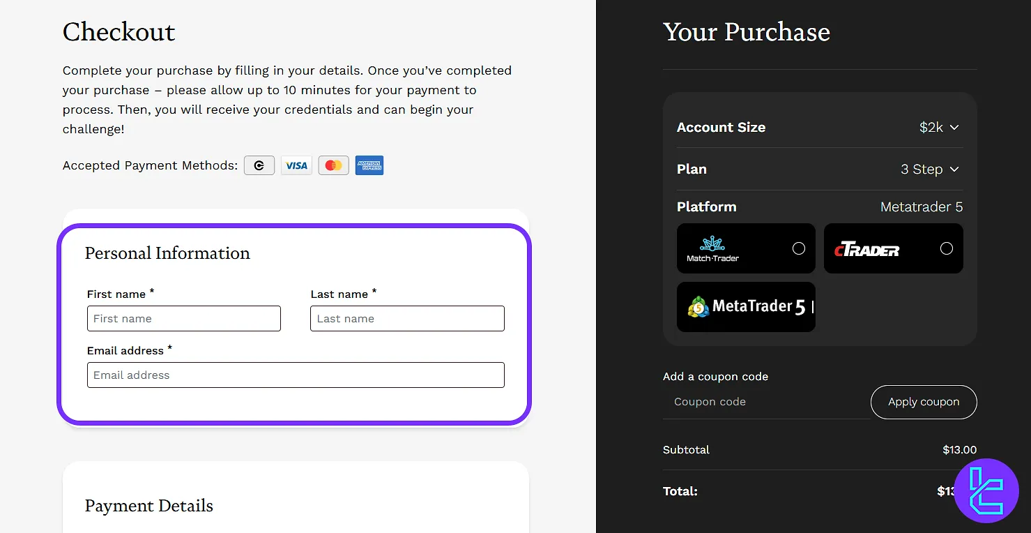 Maven Trading sign-up personal details form