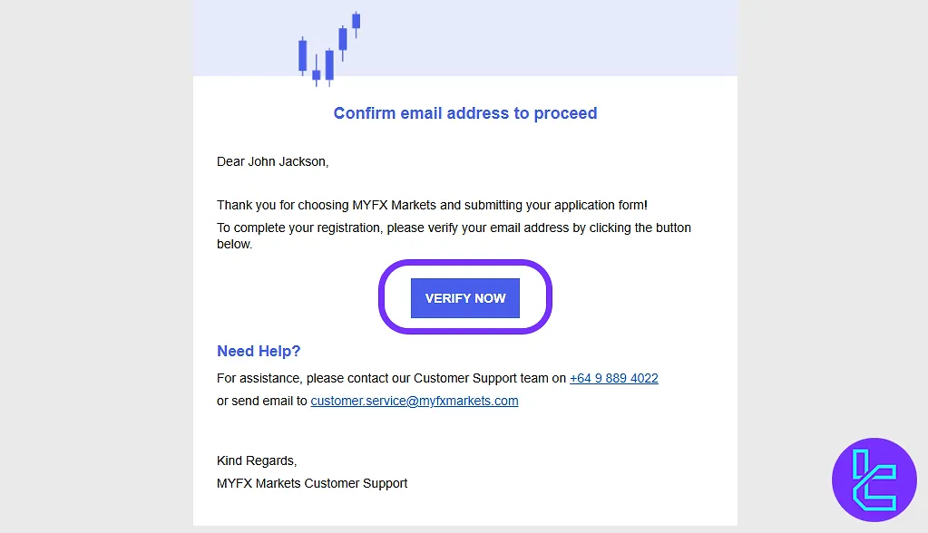 Verify email MYFX Markets account creation