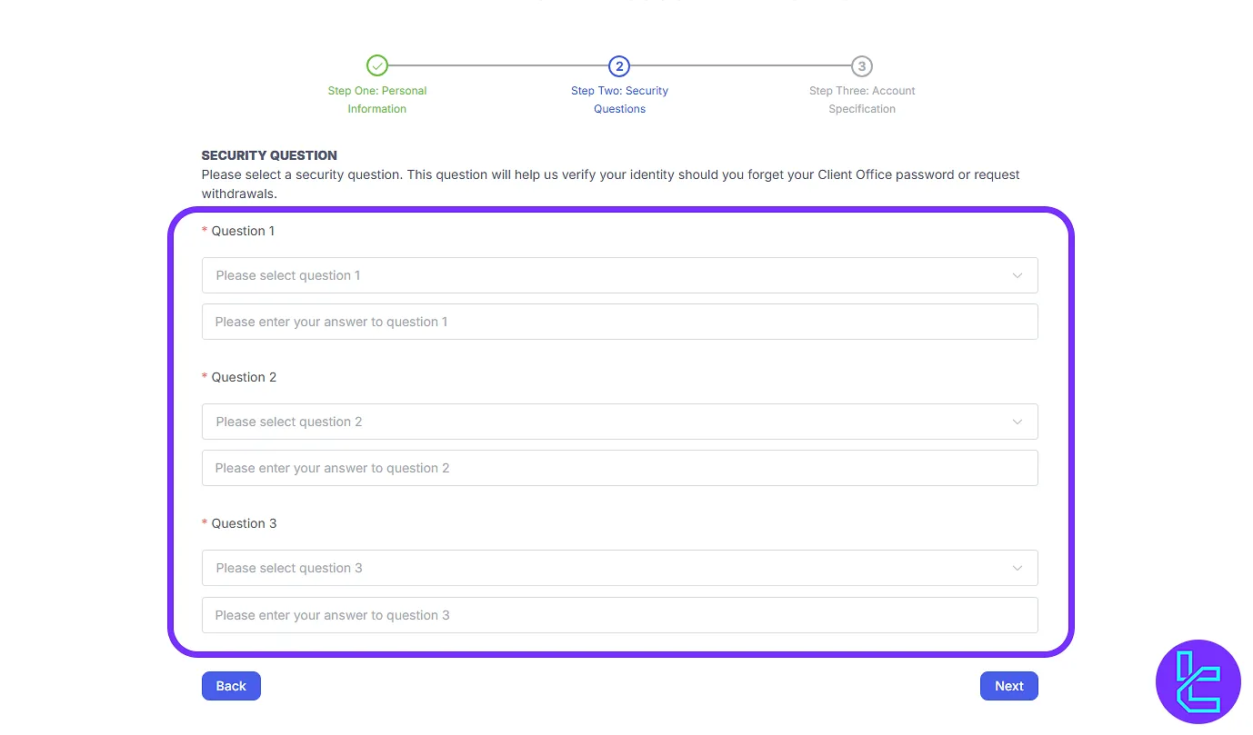 MYFX Markets set up security questions