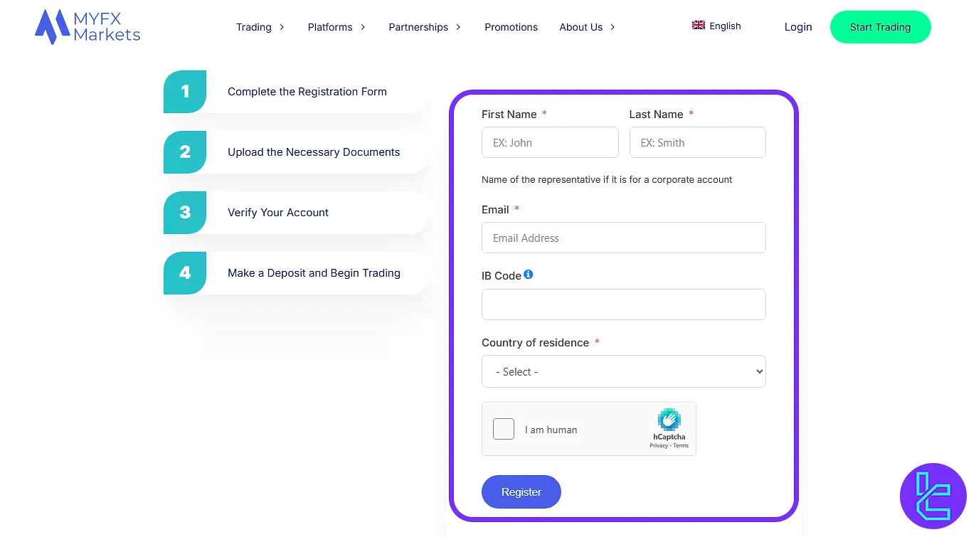 Fill Personal Details for MYFX Markets signup