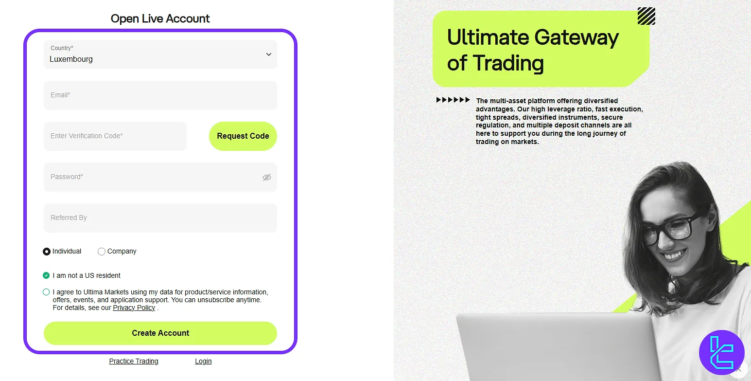 Enter personal details in the Ultima Markets signup form