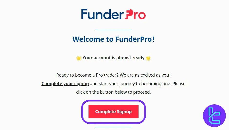 FunderPro account setup verification email