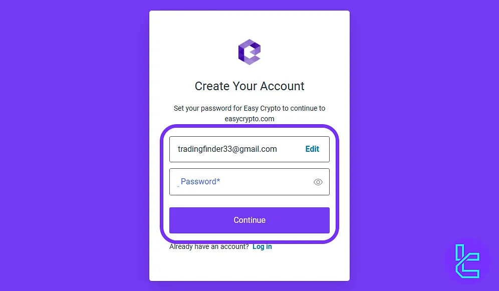 Password creation page for Easy Crypto account setup