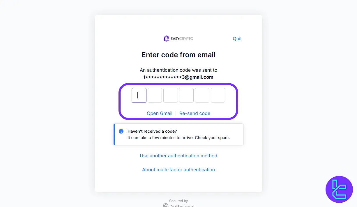 Email verification code for Easy Crypto signup