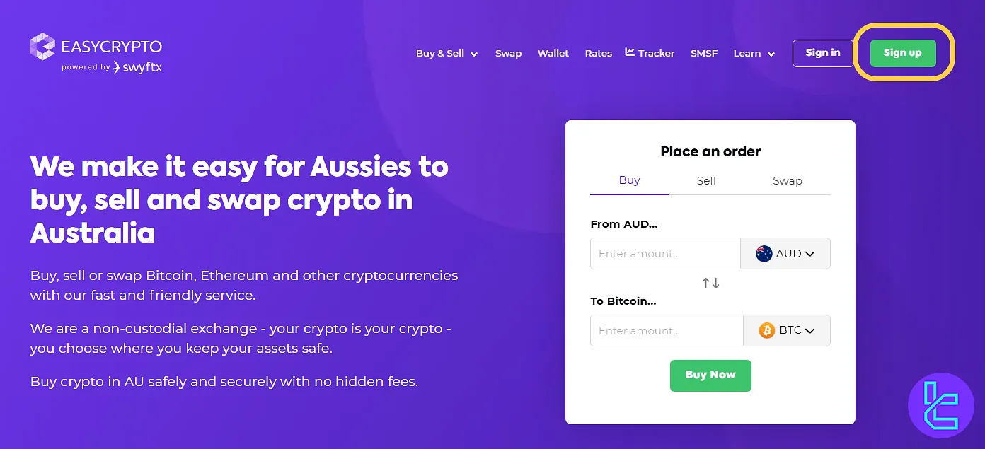 Easy Crypto signup homepage