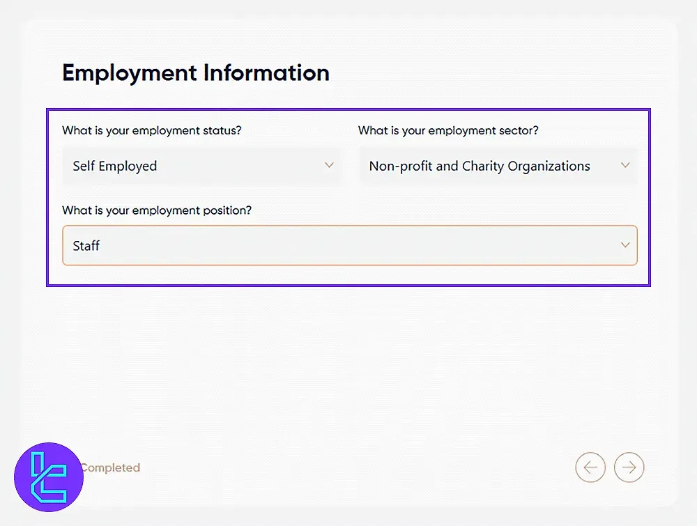 Eurotrader employment and financial details page