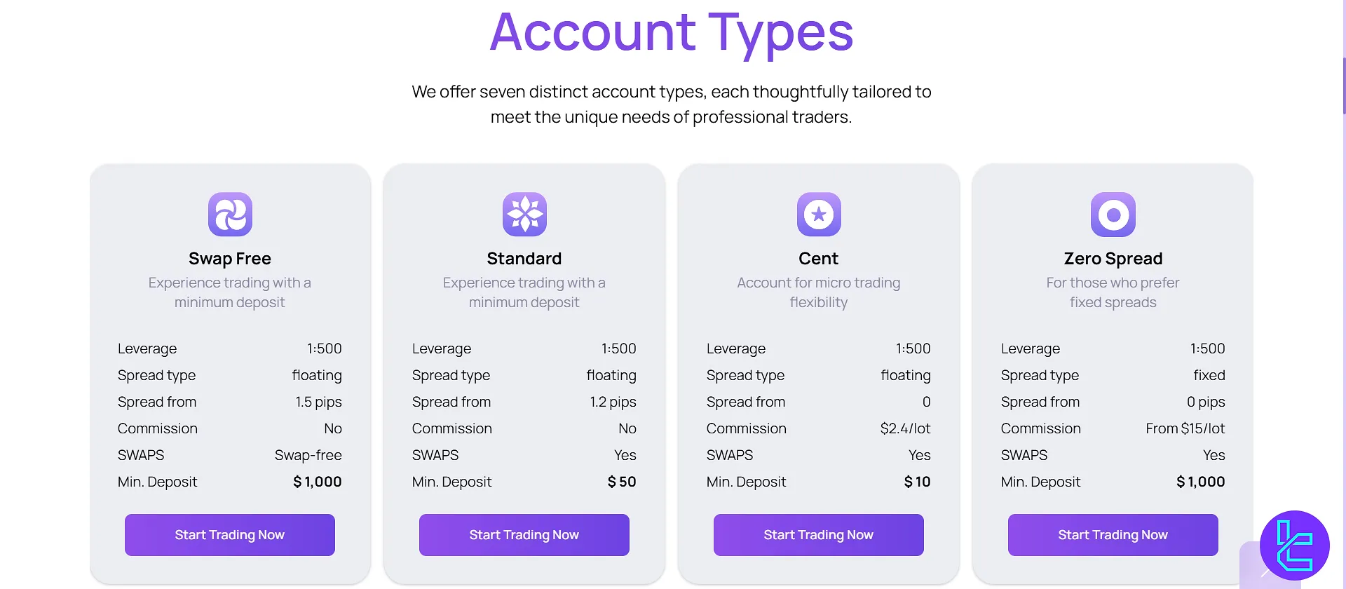 BelleoFX trading account types