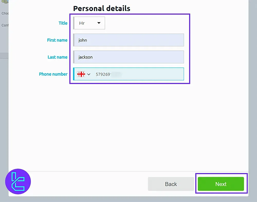 CMC Markets personal information entry form