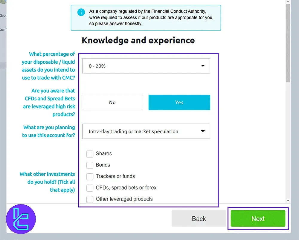 CMC Markets financial and trading experience form