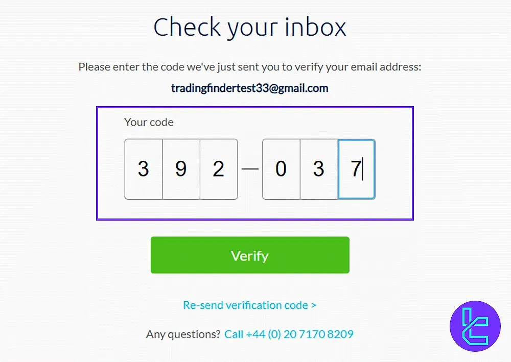 CMC Markets email verification form