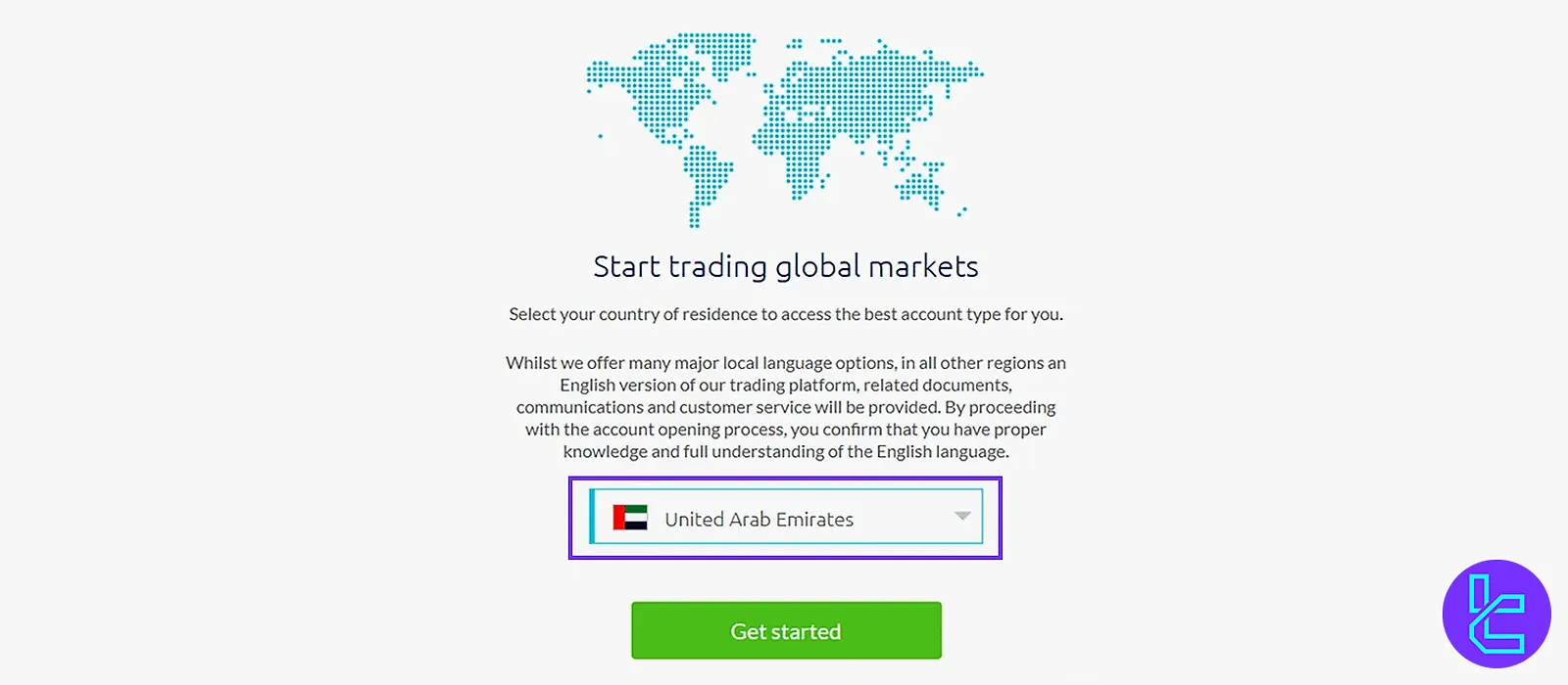 CMC Markets signup country selection