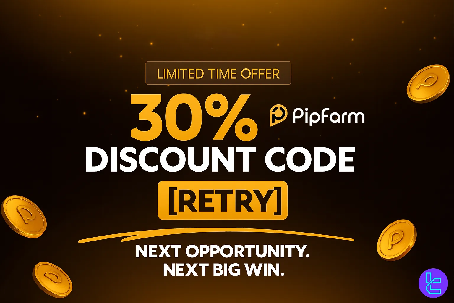 %30 discount code RETRY PipFarm promo banner
