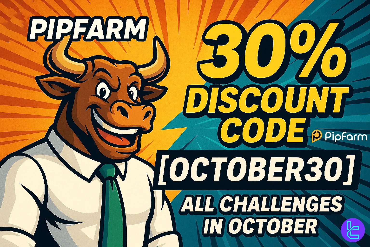 PipFarm promotion showing %30 discount on all October challenges