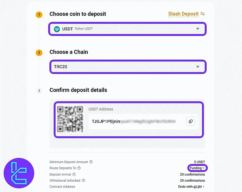 واریز USDT به بای بیت روی شبکه ترون