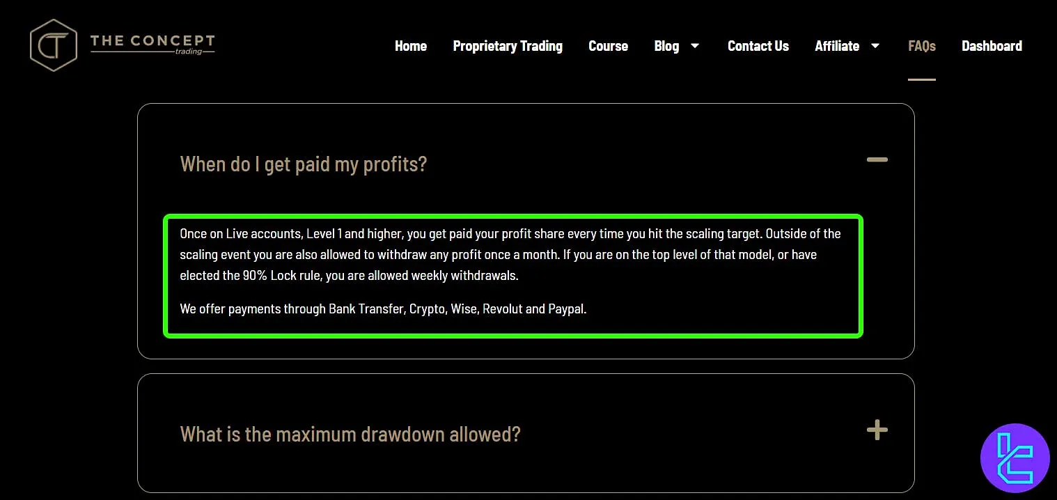 The Concept Trading payout policy