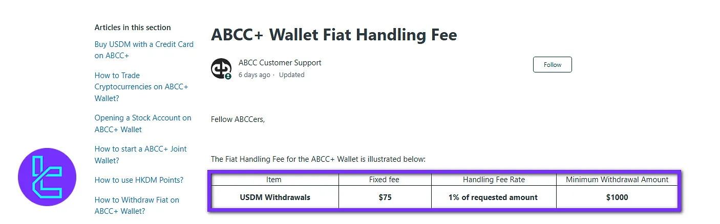 ABCC Fiat Handling Fee