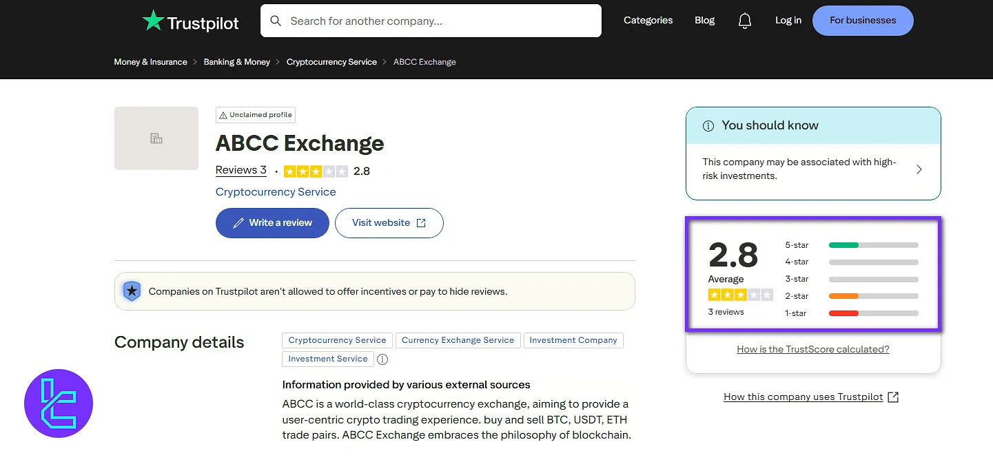 ABCC Trustpilot page
