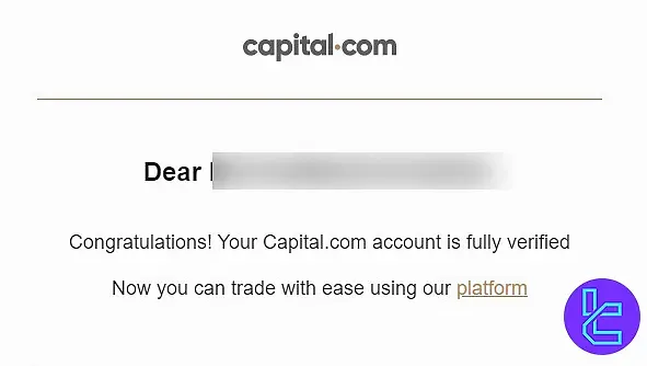 Account verified confirmation on Capital.com