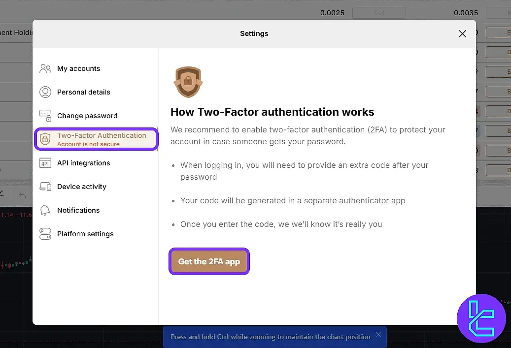 Capital.com security settings