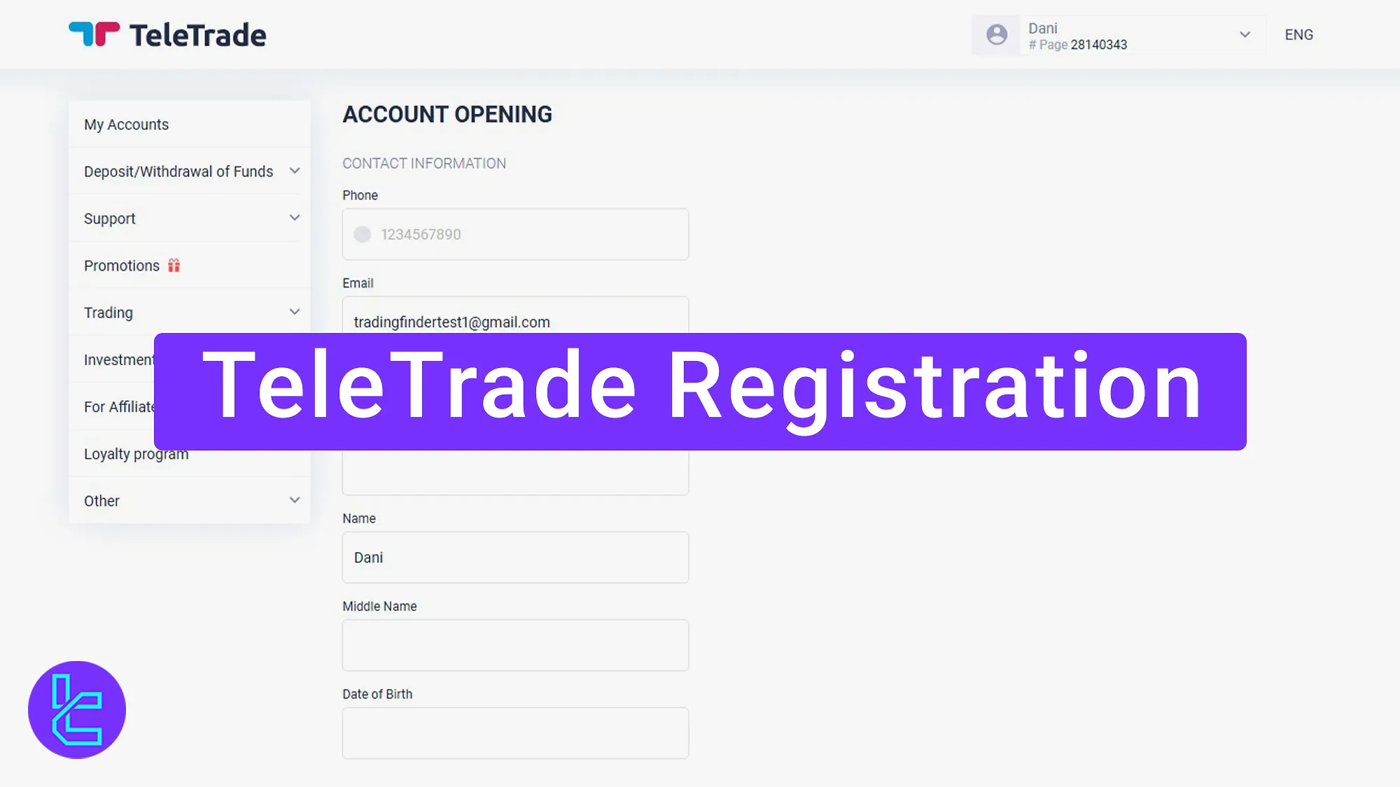 TeleTrade Registration
