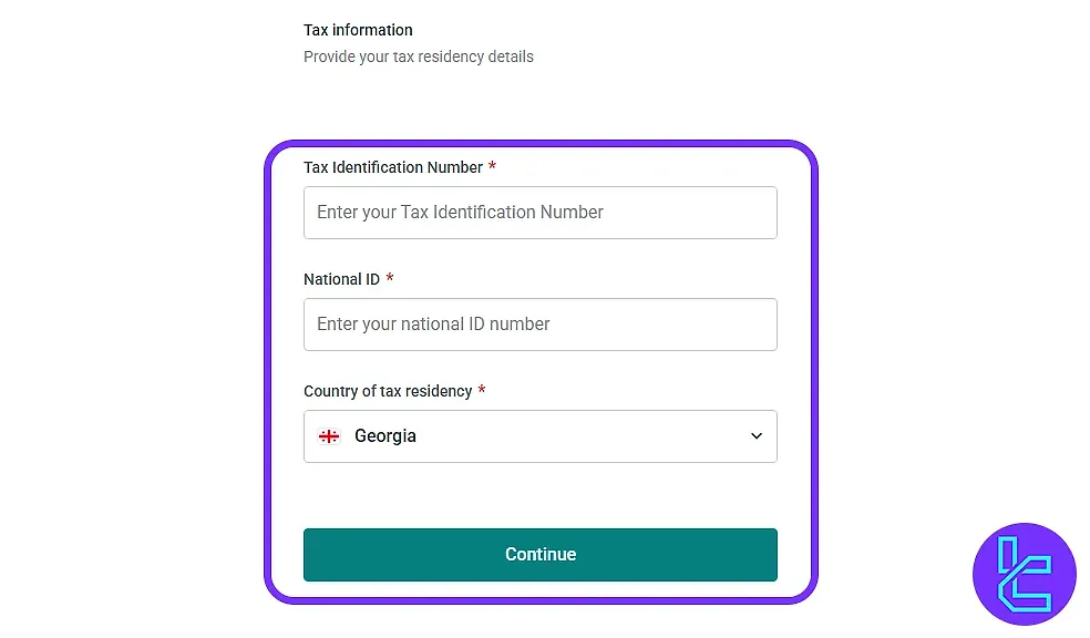 Evest tax ID and national ID input