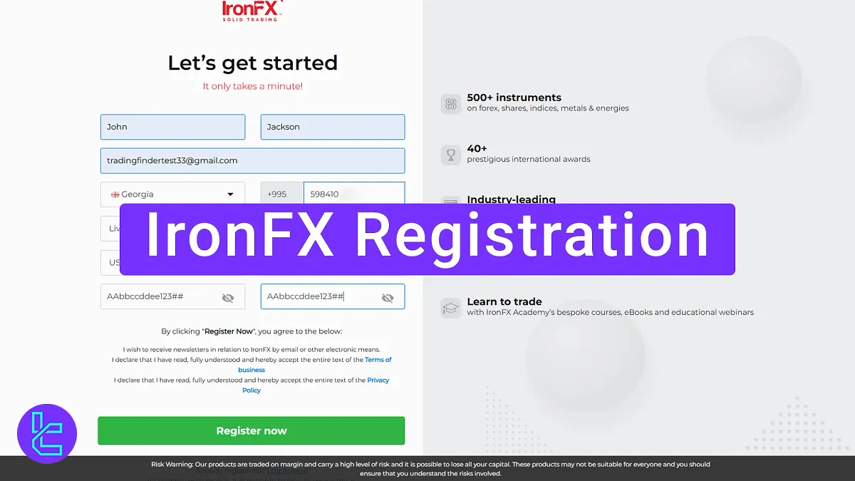 IronFX Registration - Email, Phone, and Country [2 steps] 2025