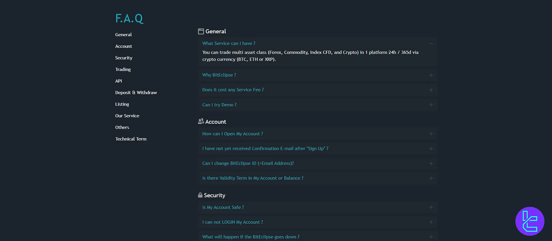 BitEclipse customer support FAQ section
