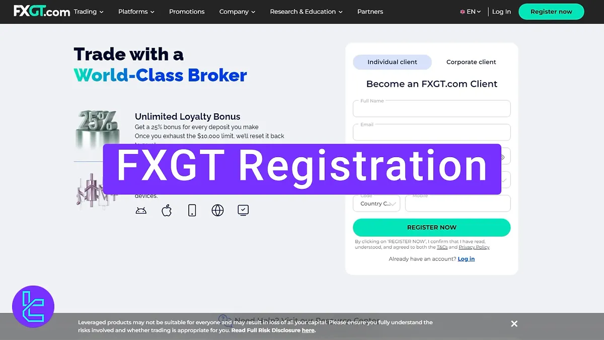 FXGT Registration - Email, Phone, Country, and Password [4 steps] 2025