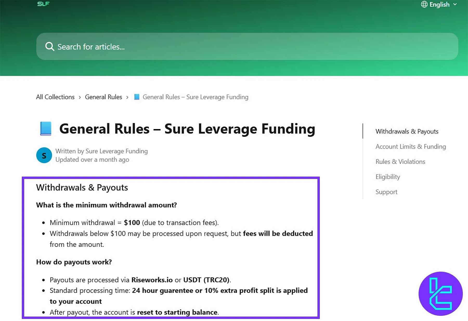 Sure Leverage Funding ödeme süreci paneli