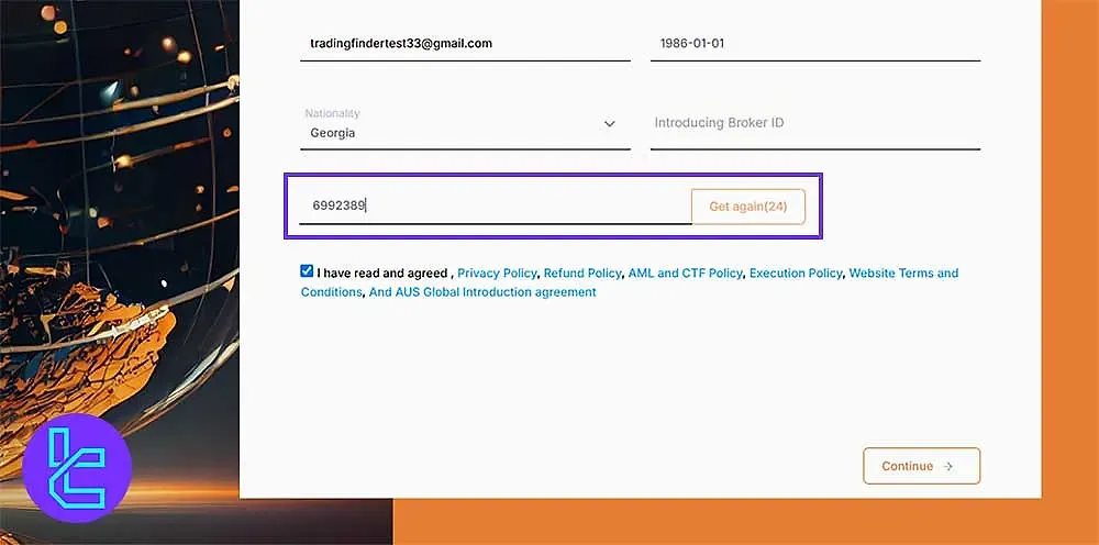 AUS Global email verification step