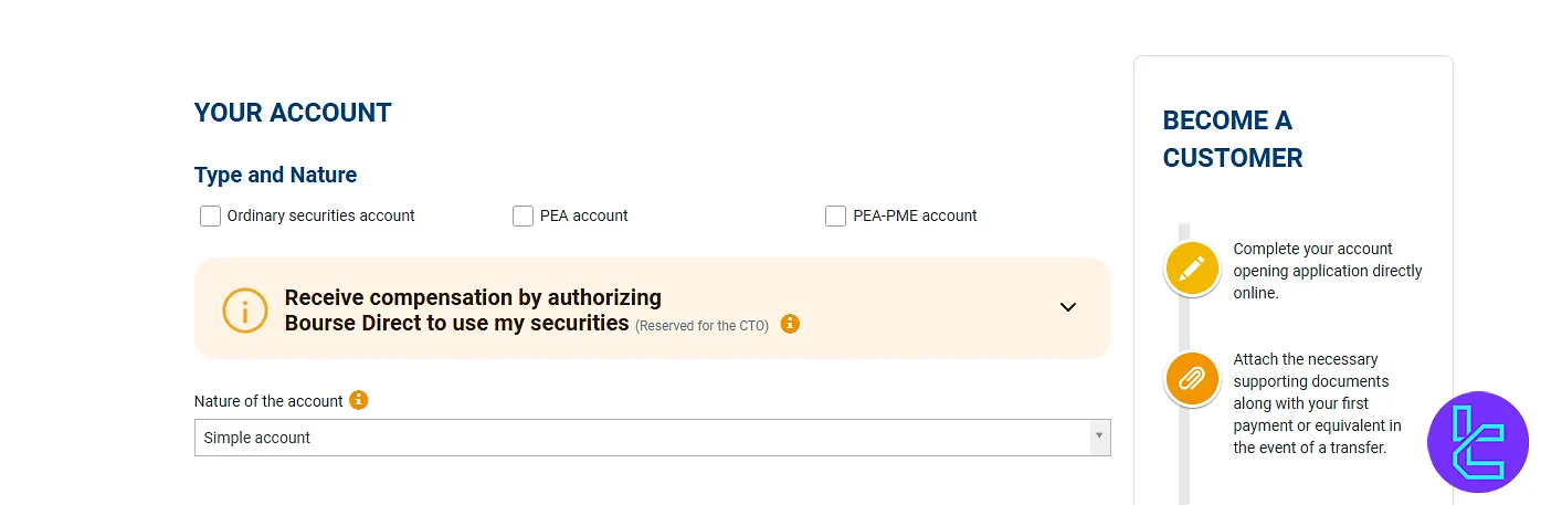 Account type selection