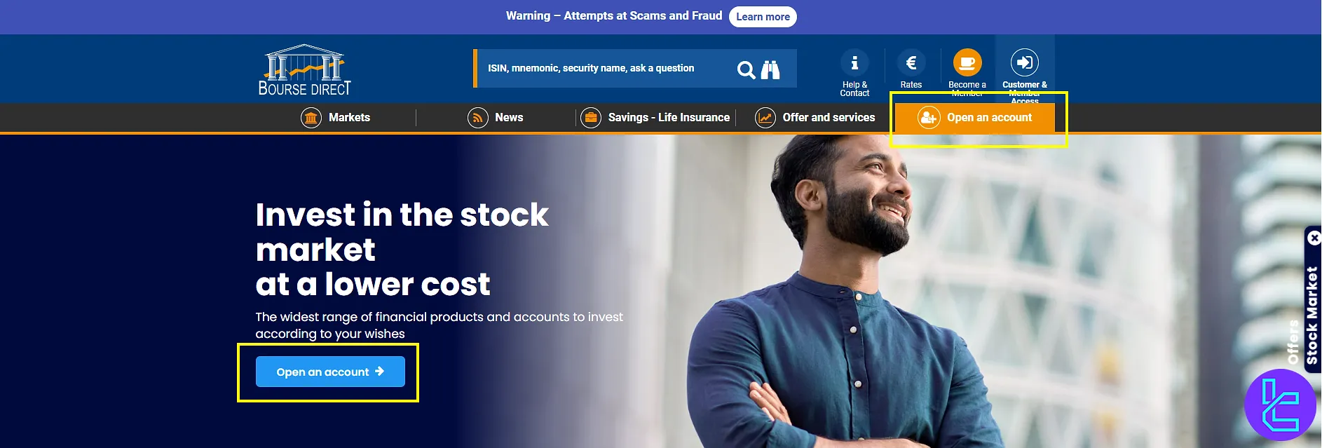 Bourse Direct homepage