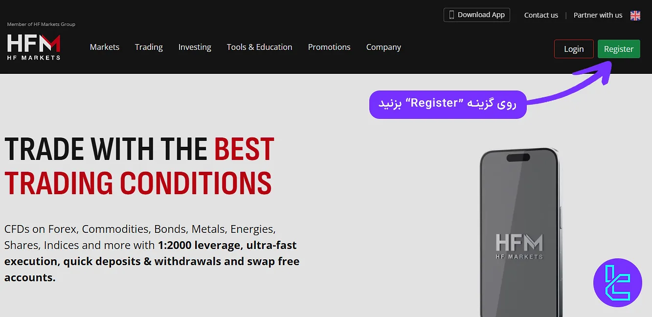 دسترسی به فرم افتتاح حساب اچ اف مارکتس