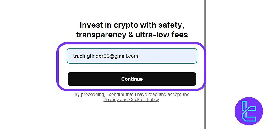 Finst signup, enter email