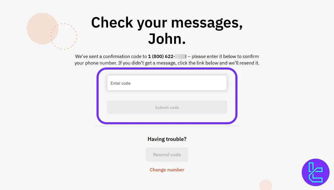 Phone verification step, Bitbuy signup