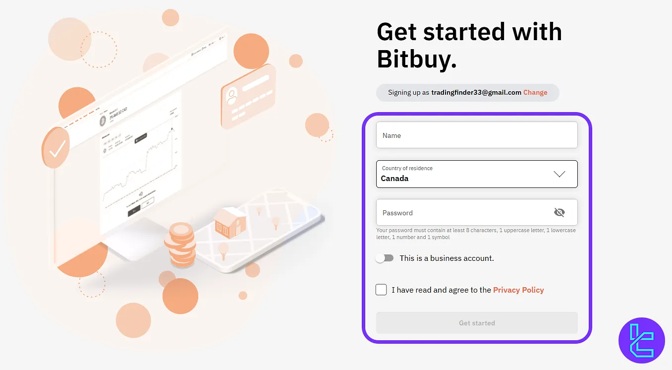 Password setup for Bitbuy signup