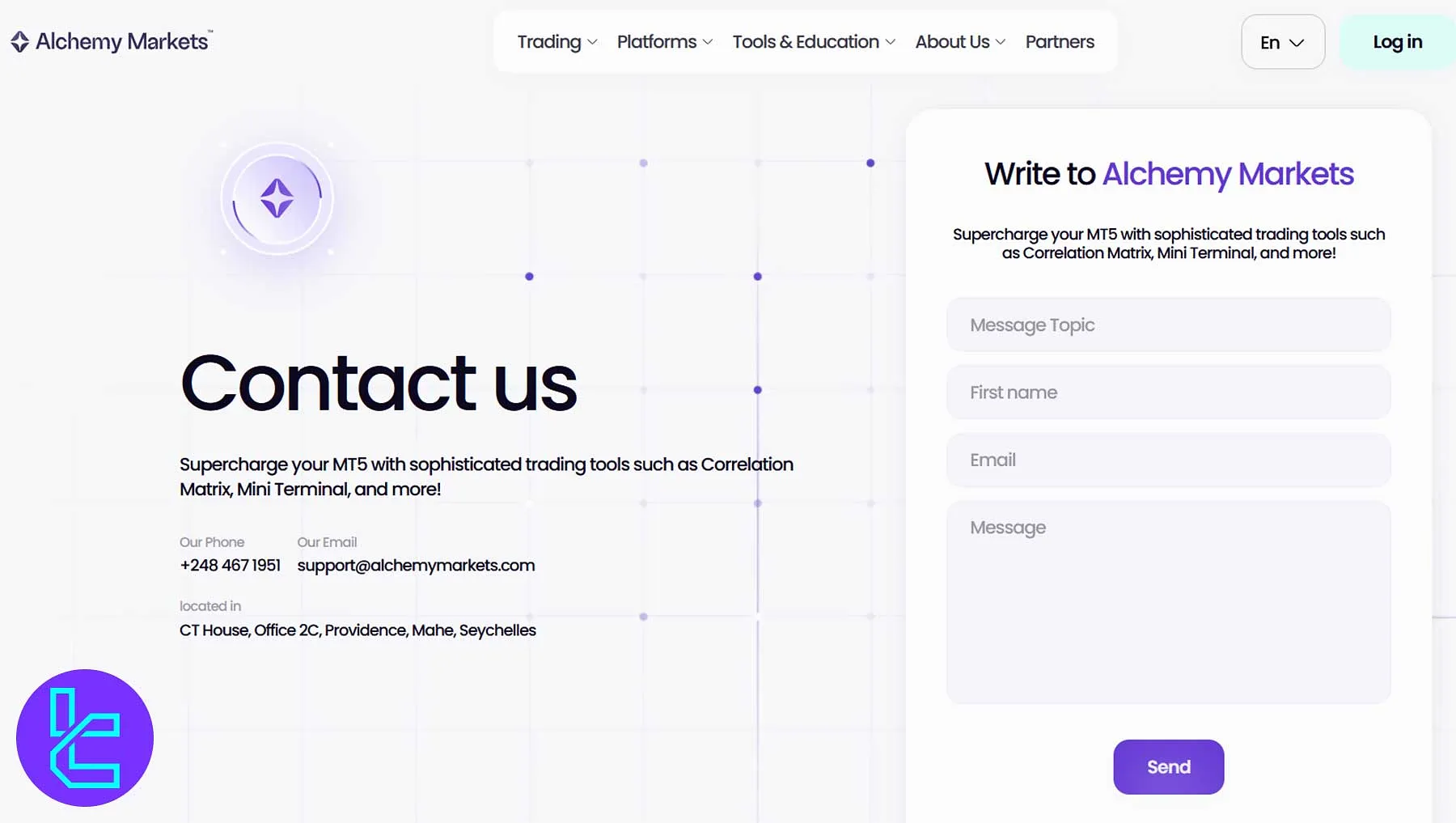 Alchemy Markets contact page