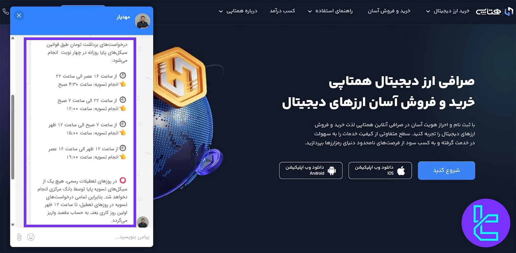 برداشت ریالی صرافی همتاپی در روزهای تعطیل