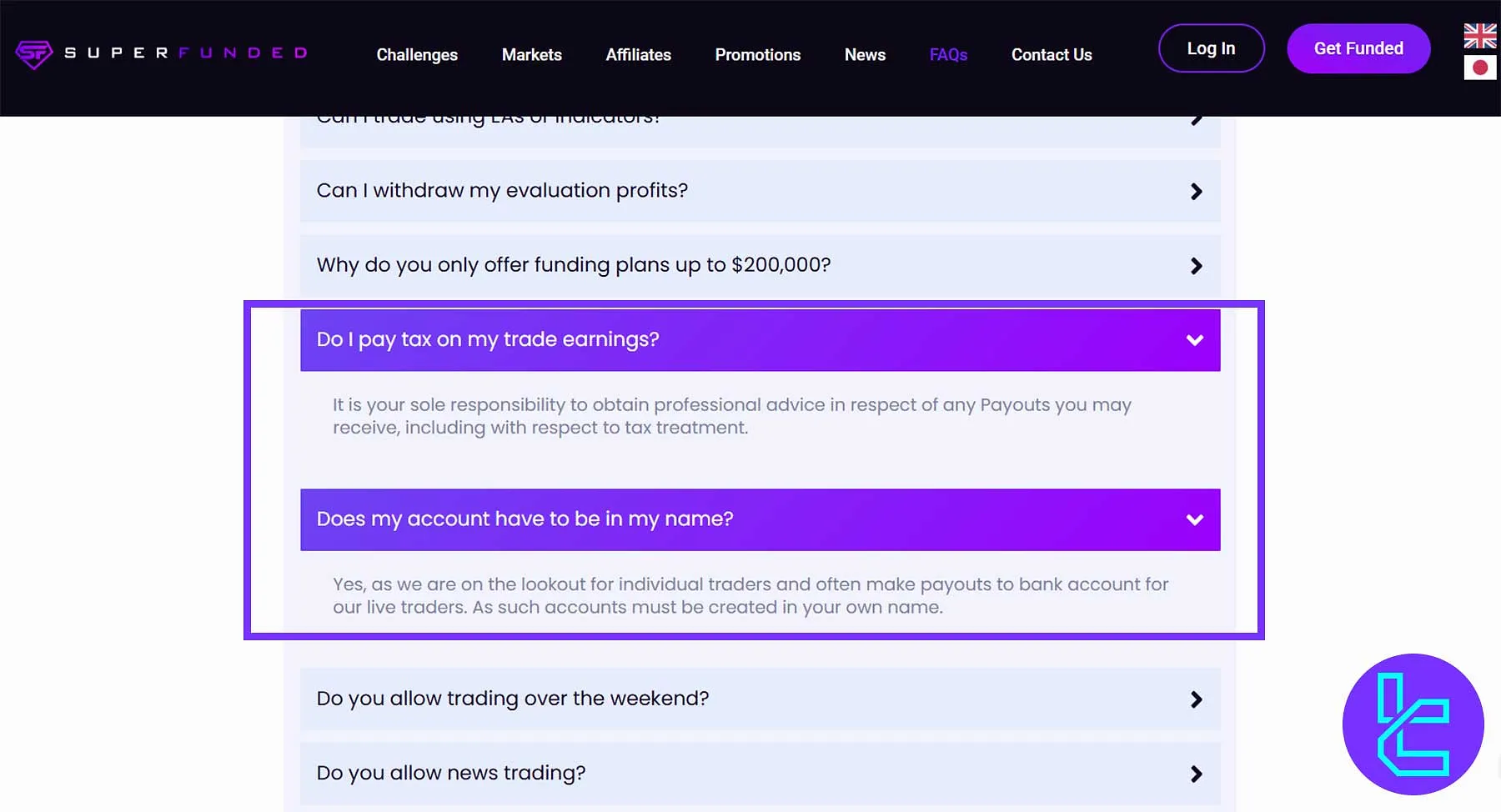 SuperFunded payout options for live funded traders