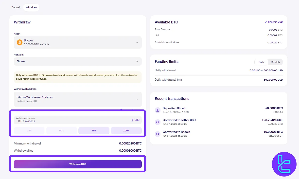 Kraken BTC withdrawal details