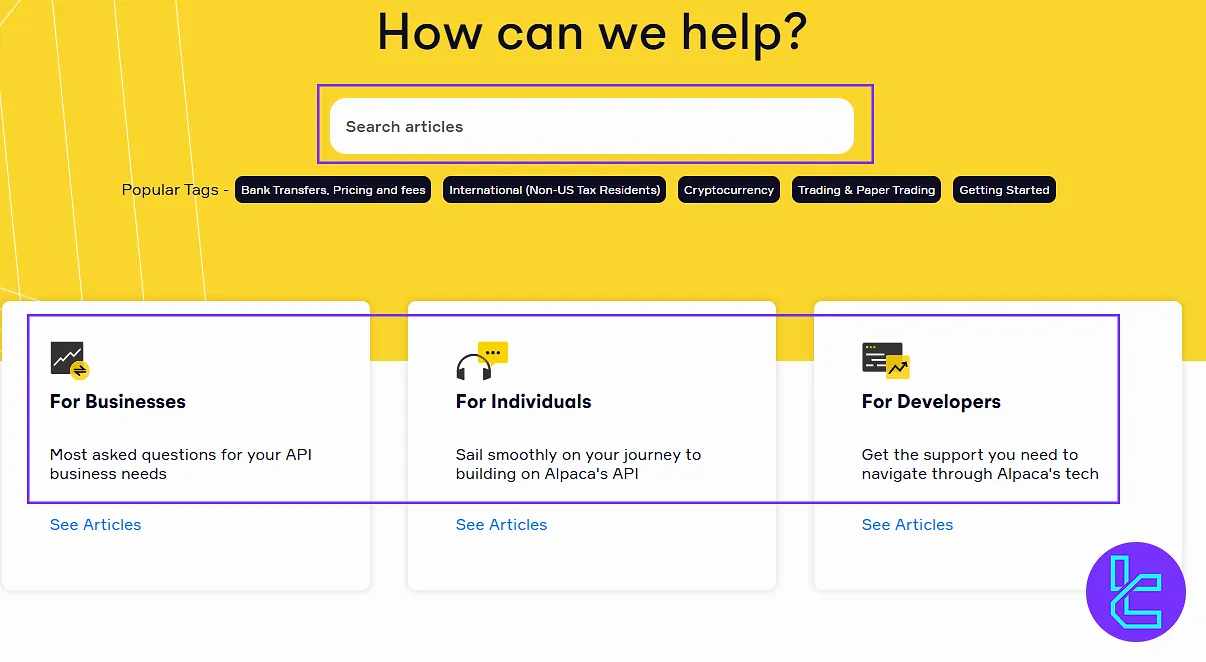 Alpaca support panel for technical help and account issues