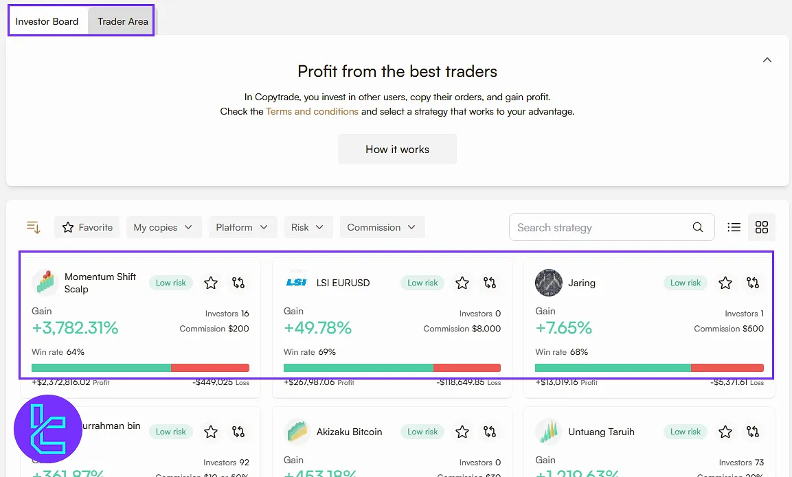 Copy trading via the Headway panel