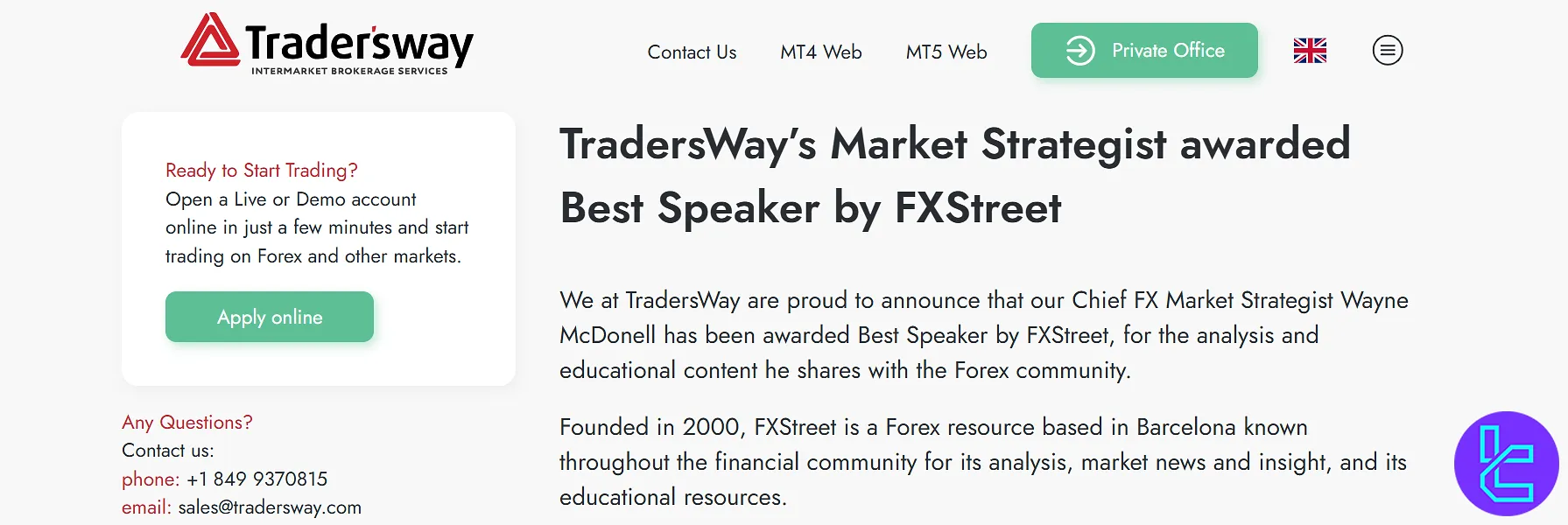 TradersWay's Wayne McDonell award