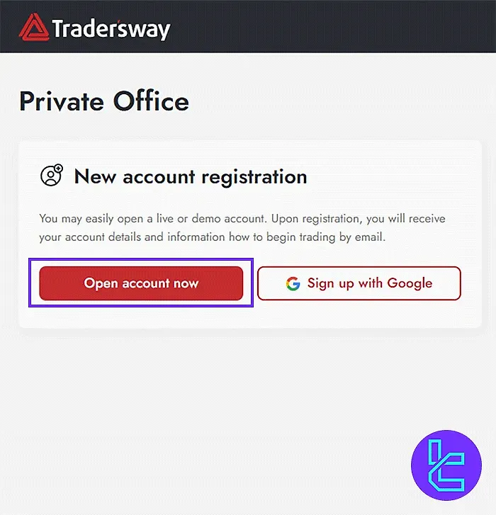 First step of TradersWay registration
