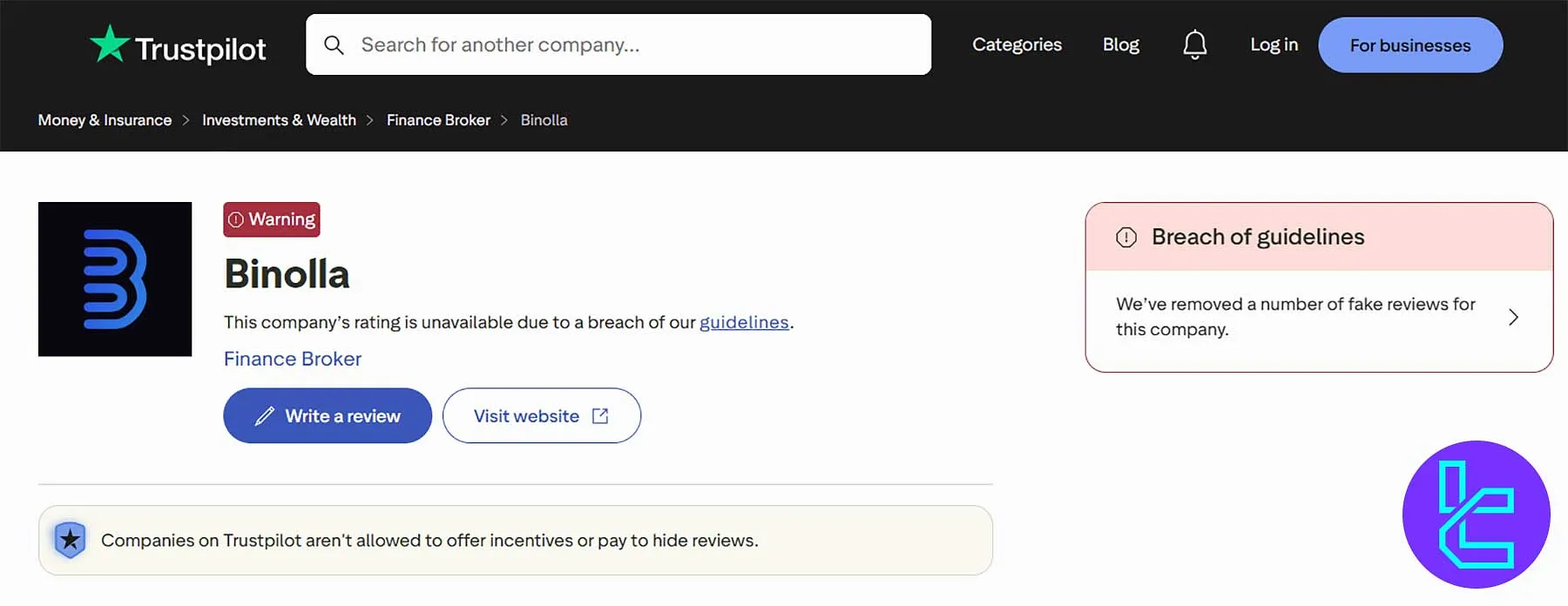 Binolla Trust Scores on Trustpilot