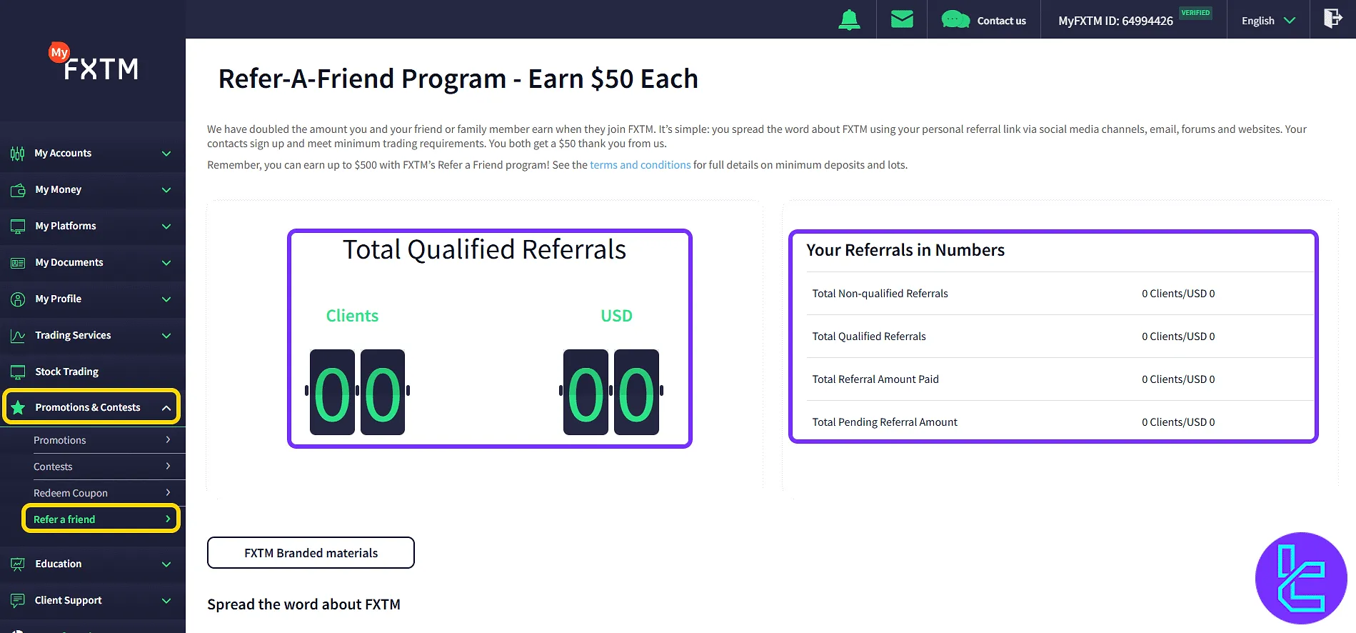 FXTM promotional and contest tools panel