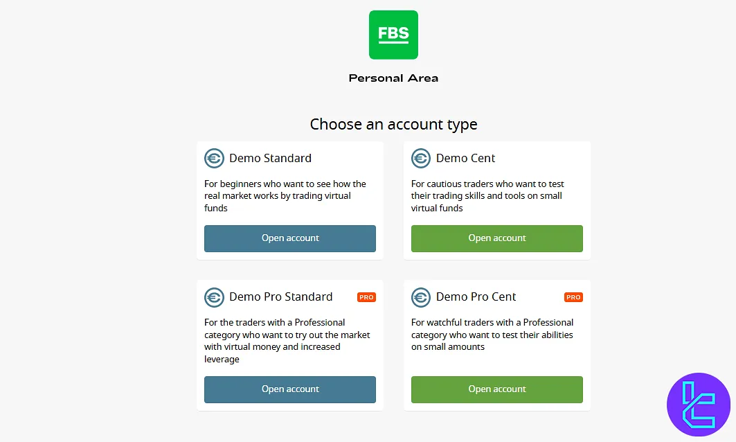 FBS EU account type selection