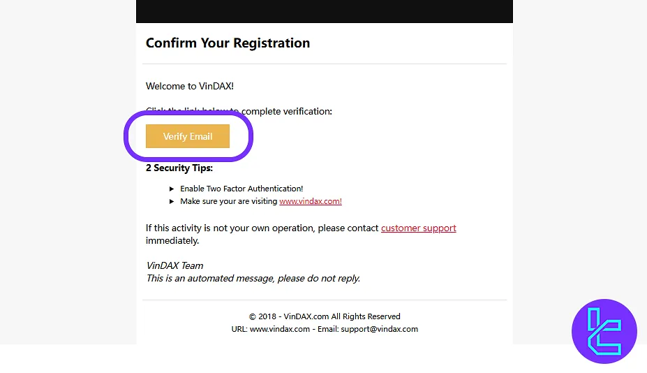 VinDAX signup email verification step